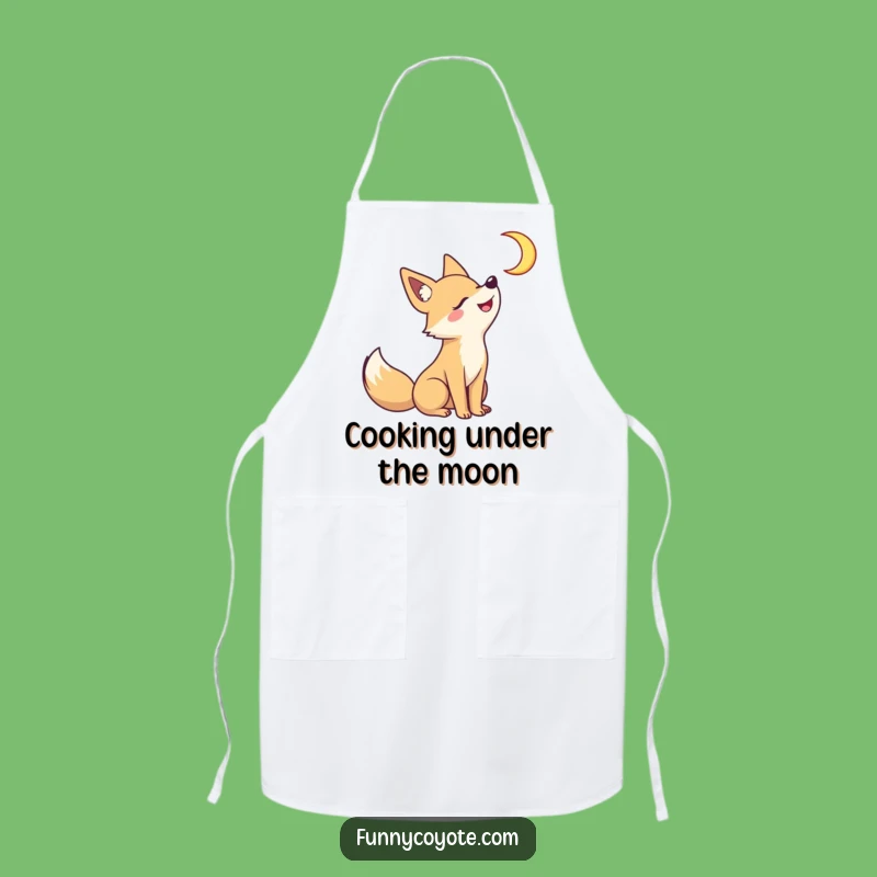 Funny Kawaii Coyote Apron: Playful Moon Howl Kitchen Companion Gift
