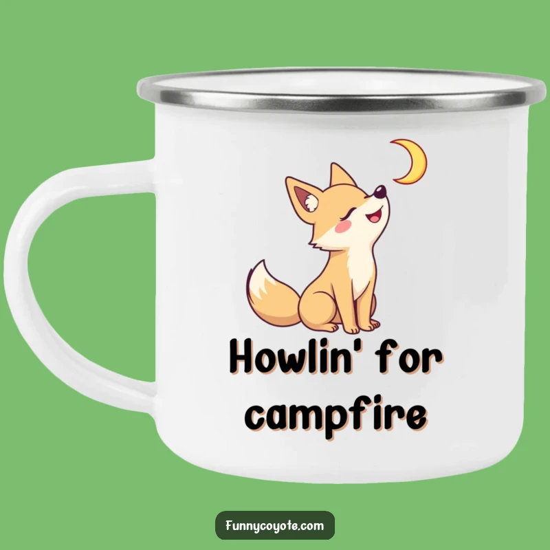 Funny Kawaii Coyote Camping Mug: Playful Moon Howl Adventure Gift