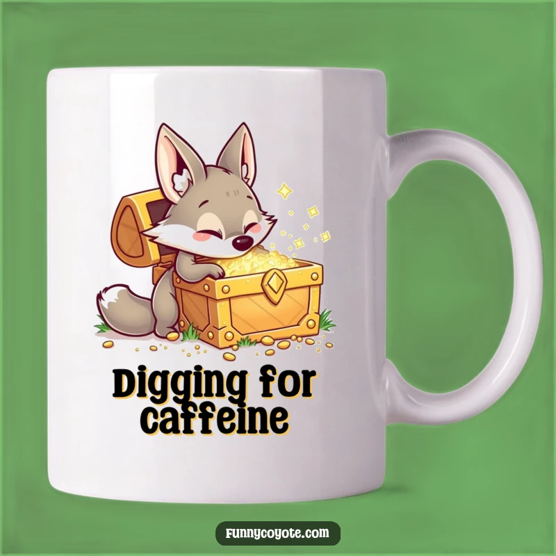 Funny Kawaii Coyote Treasure Mug: Playful Digging Fun Gift