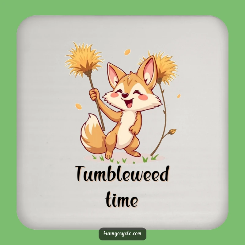 Funny Kawaii Coyote Tumbleweed Drink Coaster: Desert Style Protection, Great Funny Gift
