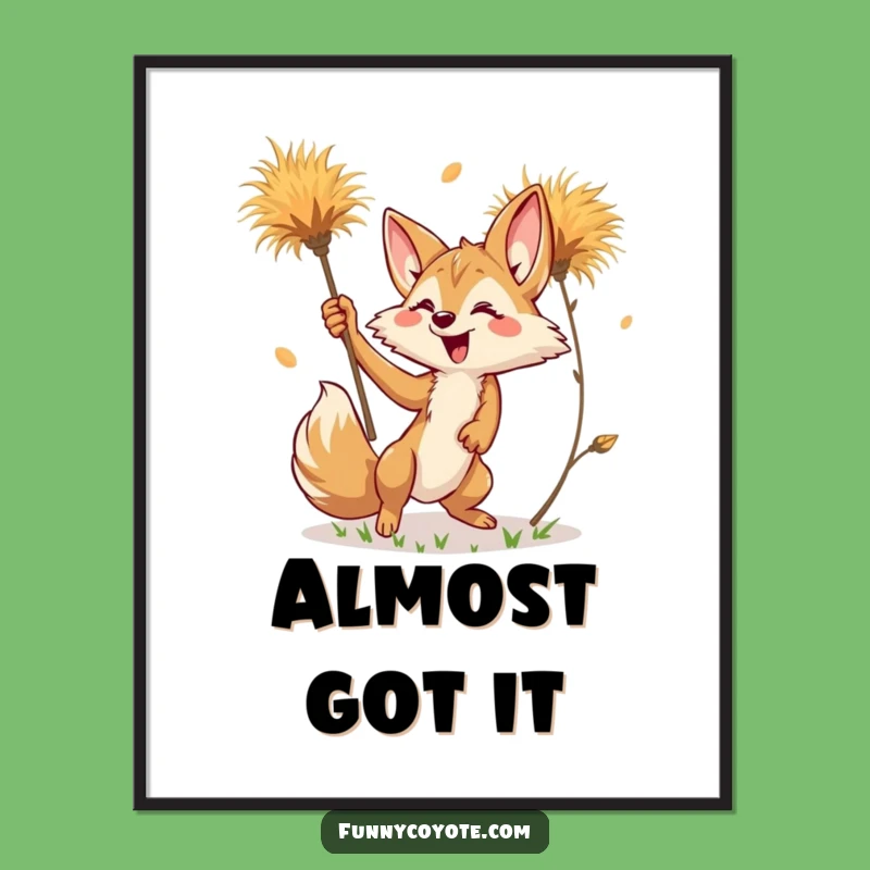 Funny Kawaii Coyote Tumbleweed Poster: Desert Art & Comical Scene, Great Funny Gift