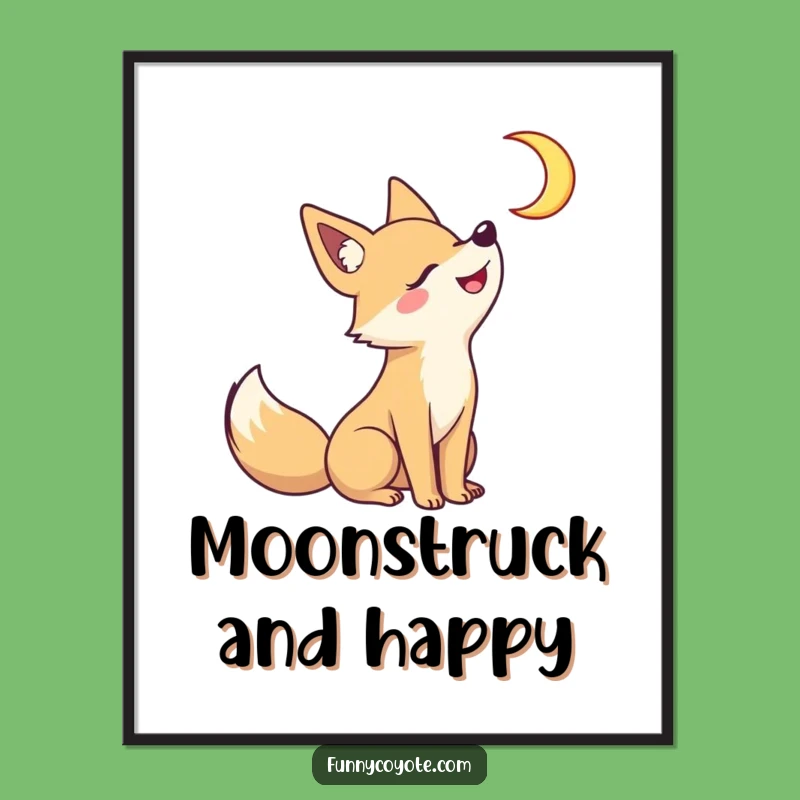 Funny Kawaii Coyote Poster: Whimsical Moon Howl Wall Art Gift