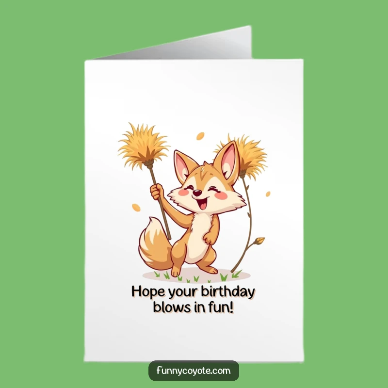 Free Printable Birthday Card: Funny Kawaii Coyote Chasing Tumbleweed Surprise!