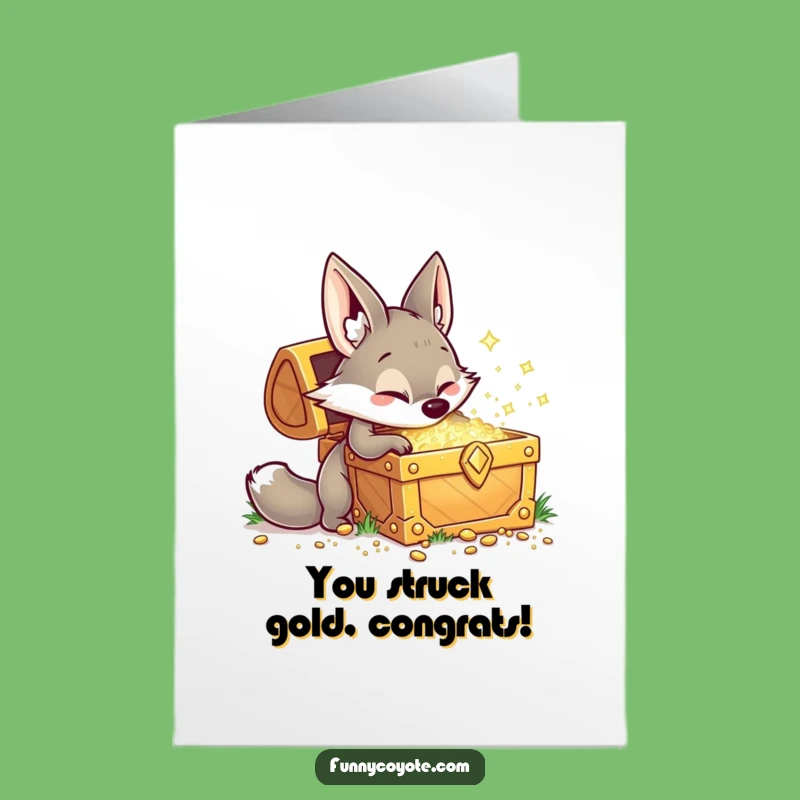 Congrats Free Printable Card: Funny Kawaii Coyote Digging, Gold Downloadable Gift!